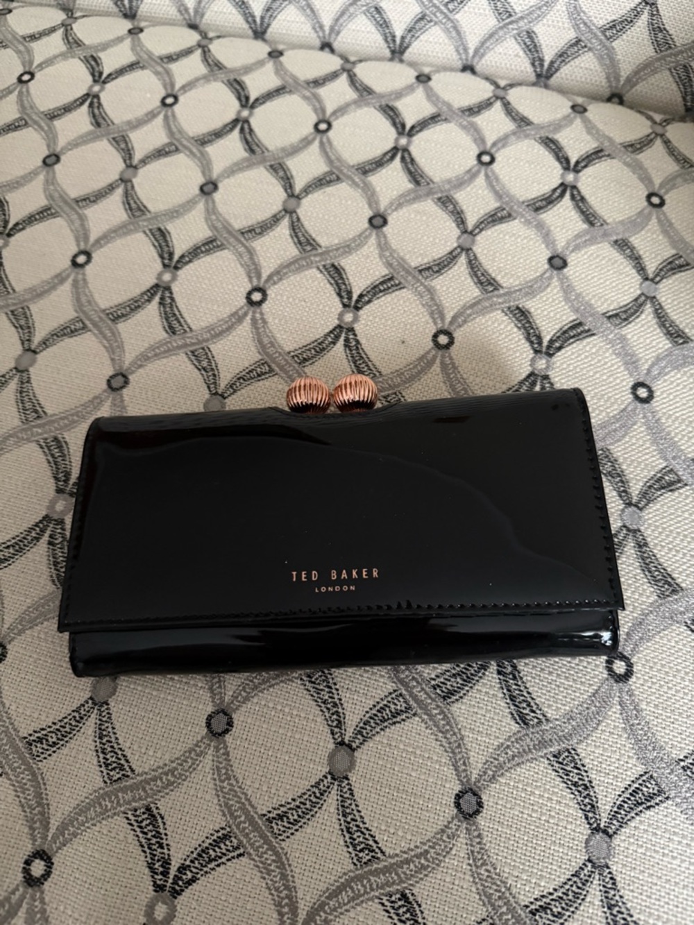 Ted Baker Black Patent Clasp Wallet with Rose-Gold Detail